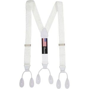 HOLD'EM 100% Silk Suspenders For Men Y-Back Button End – White Paisley
